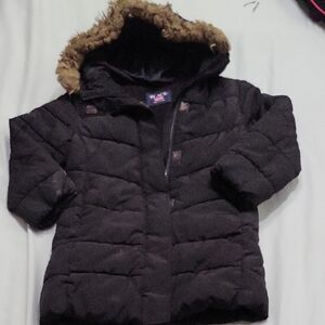 Place Black Puffer Jacket with Faux Fur Trim